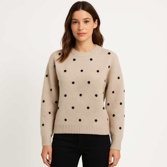 Pull à Col Rond à Pois Jacquard